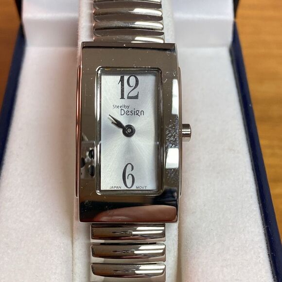 Steel by Design Ladies Silver Tone Stainless Steel Rectangle Face Watch - Picture 4 of 8